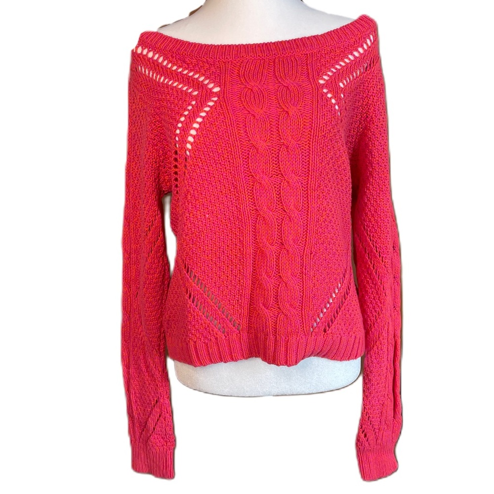 American Eagle Women’s Pink Boat Neck Open Zigzag Knit Pullover Sweater Large